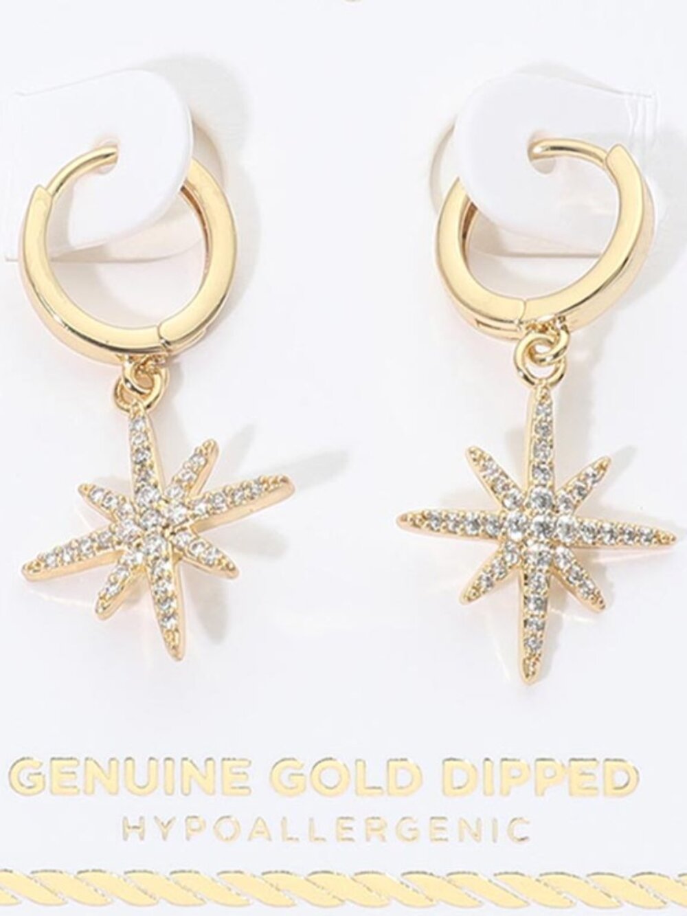14K Gold Dipped Stainless Steel Hypoallergenic CZ Melting Star Stud Earrings